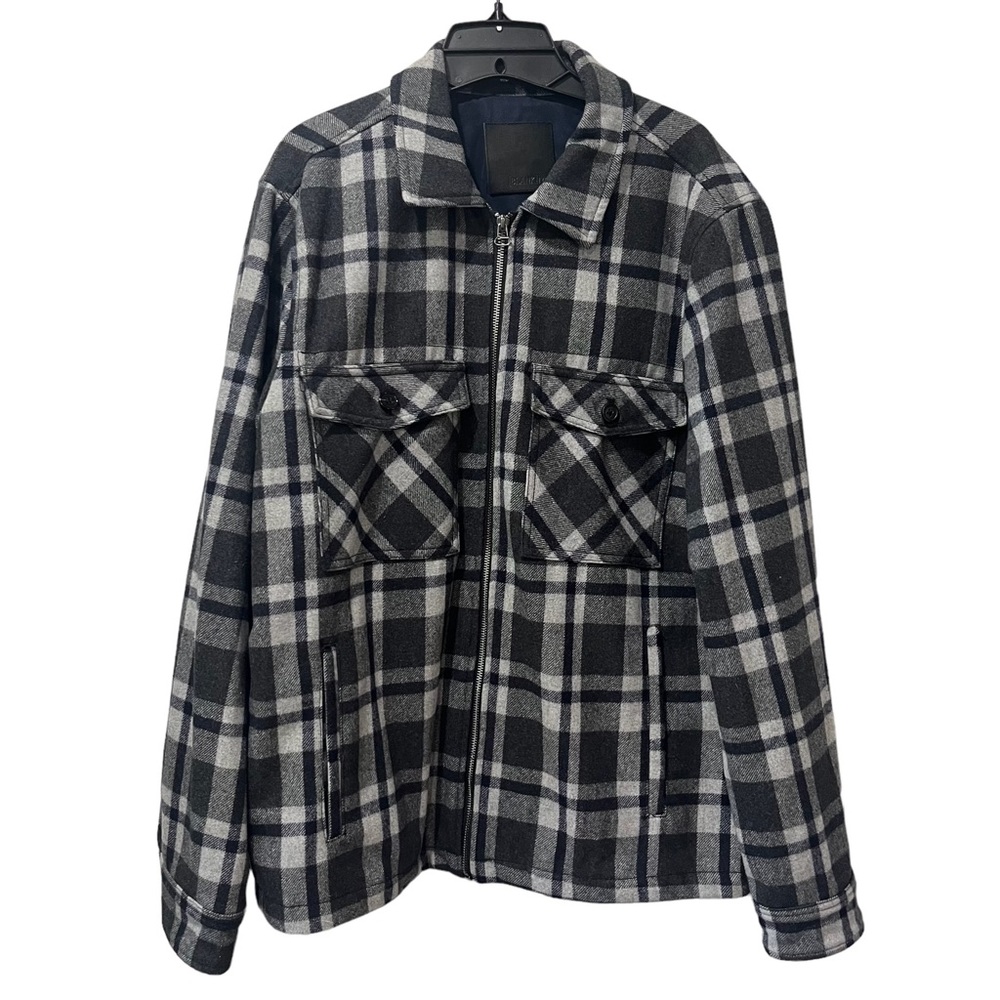 Blank NYC Men's Plaid 100% Cotton Fall Jacket Shacket Size Large Black Gray